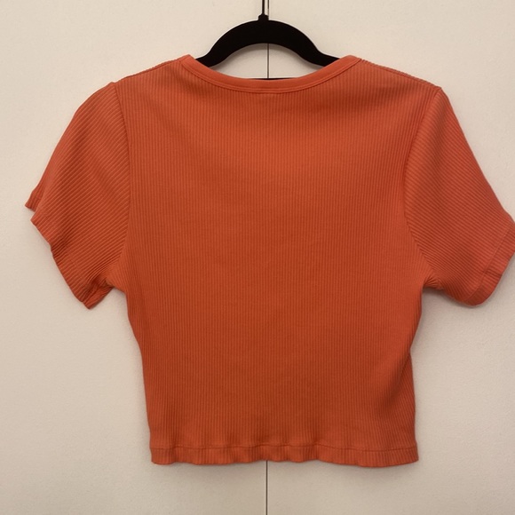 Uniqlo Ribbed Crew Neck Short-Sleeve Cropped T-Shirt, Orange, XL - Picture 7 of 15